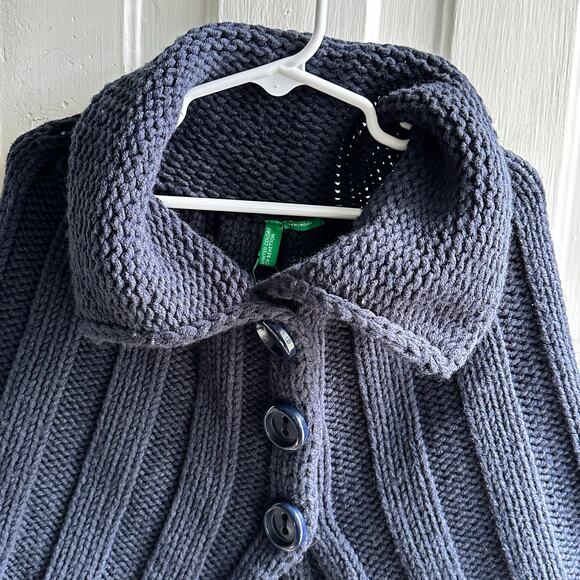 United Colors of Benetton Sweater Cape Navy Blue 3-4 Yrs Wool Blend NWT - Picture 3 of 10